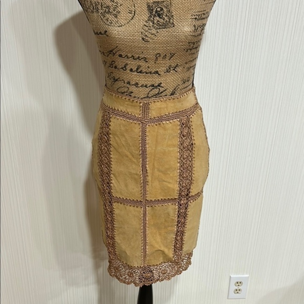 Vintage Suede Tan Lace Pencil Skirt